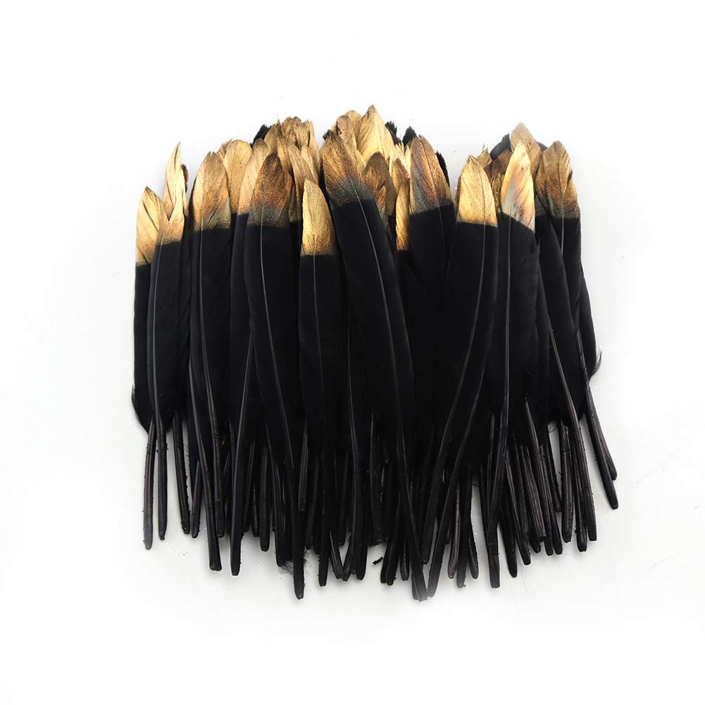 Sowder 50pcs Colorful Gold Goose Feathers 4-6inch(10-15cm) for Art Craft Party Decoration Clothing Accessories Duck Feather(Black)