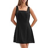 Amazhiyu Women's 100% Linen Square Neck Sleeveless Summer Mini Tank Dresses Casual Black, Small