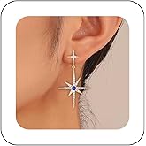 Andelaisi Boho Crystal Star Dangle Earrings Gold Cz Noth Star Drop Earrings Vintage Rhinestone Cross Earring Sparkly Cz Star Studs Earrings for Women