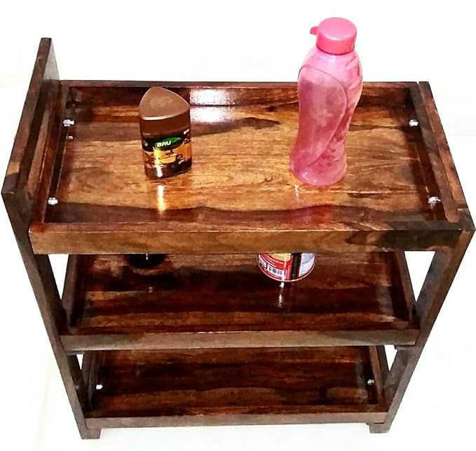 Vm decor 3Tier Solid Wood Rolling Bar Cart Wine Serving Cart, Wheels