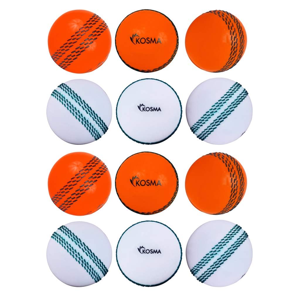 Kosma Pack of 12 Pc Cricket Windball - 6Pc Each of Orange with Black Seam, White with Green Seam