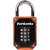 FortLocks Gym Locker Lock, 4-Digit Indoor &amp; Outdoor Combination Padlock | Weatherproof, Hardened Steel, Heavy Duty, Easy-to-Read Numbers, Combo Lock for Lockers, Sheds &amp; Cabinets, 1-Pack, Orange