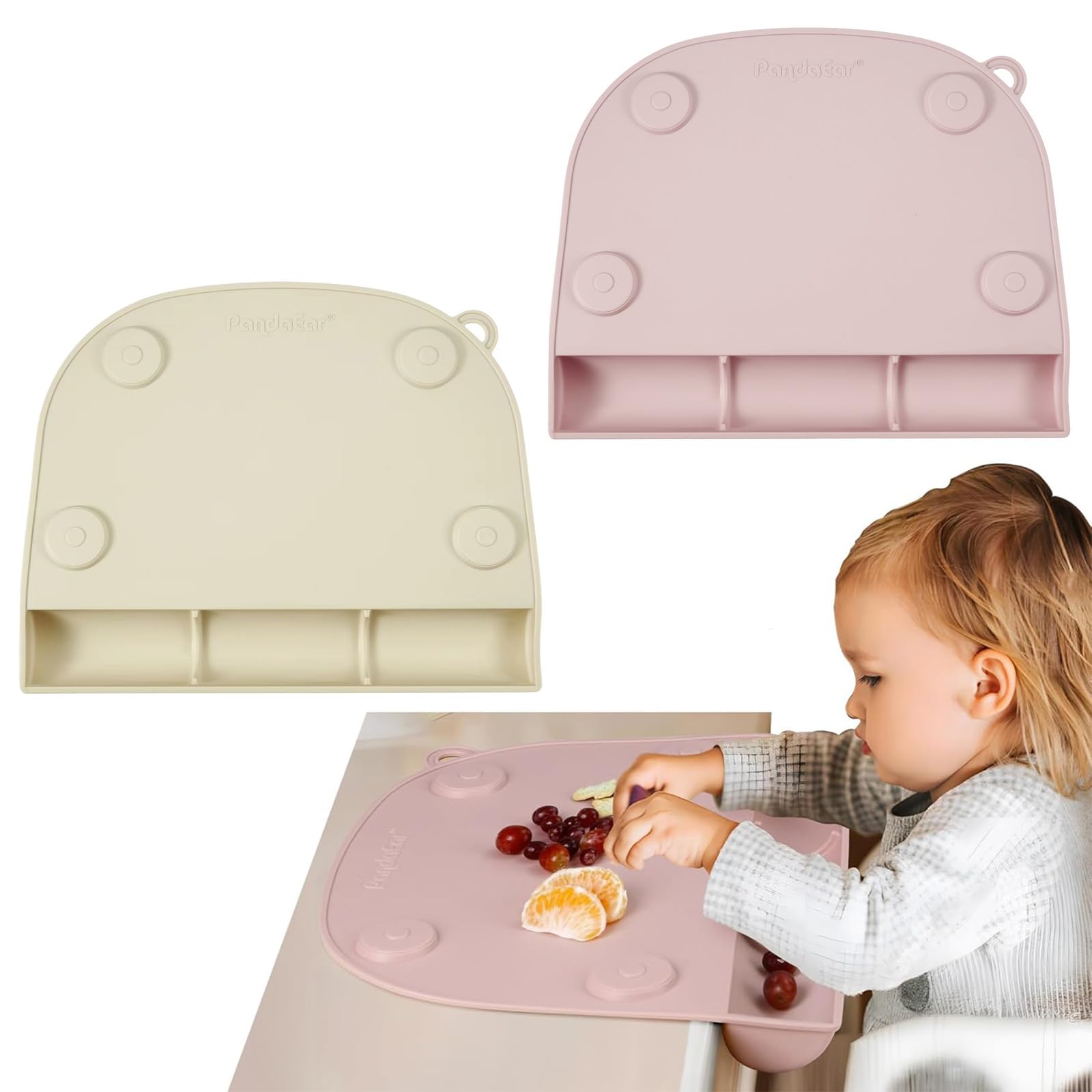 Photo 1 of PandaEar 2 Pack Suction Silicone Placemat for Toddlers Kids| Food Grade Toddler Place Mat for Dining Table & Restaurants Baby Eating| Baby Placemat That Stick to Table?Pink + Linen