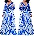 shekiss Women's Sexy Deep V Neck Floral Print Loose Dress Stretch Casual Long Maxi Dresses