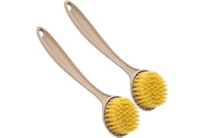 GAROZATION 2pcs Wheat Straw Kitchen Brush with Handle Ergonomic Pot Pan Cleaning Scrubbers for Sink Dishes