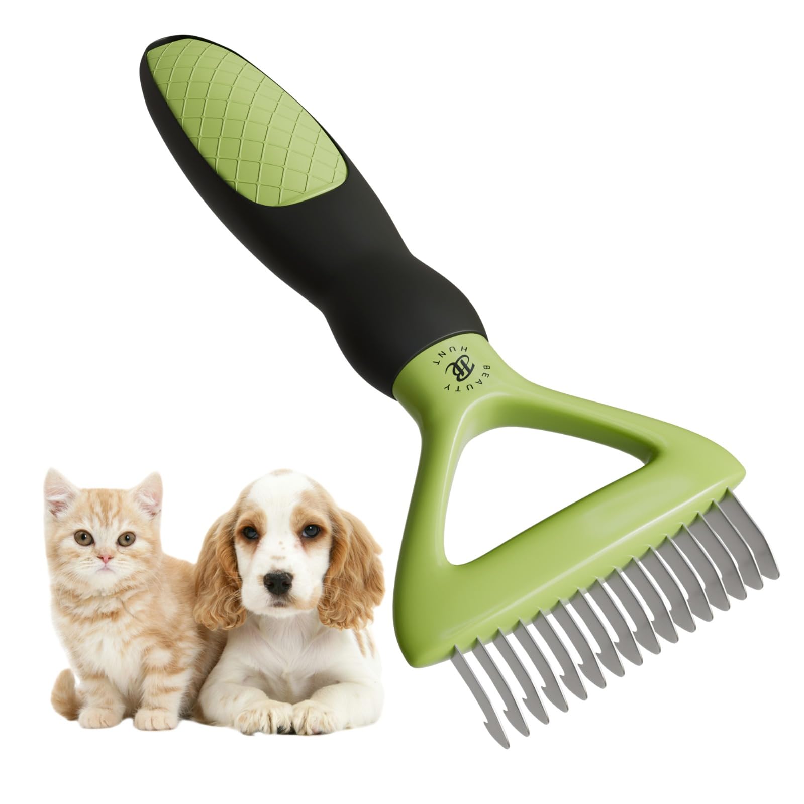 BeautyHunt Dematting Comb for Cats, 16-Teeth Pet Grooming Brush for Matted Fur, Tangles & Knots, Skin-Safe & Gentle Deshedding Rake for Cats & Small Pets