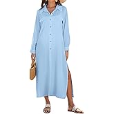 Bsubseach Swimsuit Cover Ups for Women Long Sleeve Shirt Cover Up Dress Beach Vacation Clothes Sundresses Resort Wear