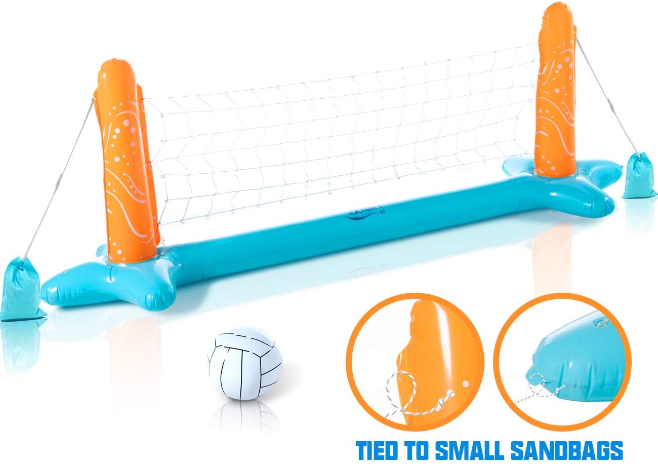KIDPAR Inflatable Pool Float Set Volleyball Game and Basketball Hoops with 2 Balls Kids and Adults Swimming Game Toy, Floating, Summer Floaties, Volleyball Court (105”x28”x35”)Basketball (27”x23”x27”): Toys & Games