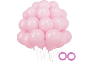 RUBFAC Pastel Pink Balloons Latex Party Balloons 100pcs 12 Inch Light Pink Balloons for Birthday Wedding Baby Shower Gender Reveal Anniversary Valentine's Day Decoration, Light Pink Ribbon
