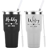 Mamihlap Hubby & Wifey Est 2026 Travel Mug 30oz Tumbler.Valentine’s Day Gifts.Anniversary Wedding Engagement Gifts.Gift for Couple Her Him Bridal Shower Husband Wife Newlywed Couple.(Black&White)