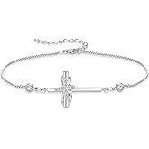 Inpasne Cross Bracelet for Women 925 Sterling Silver Infinity Butterfly Birthstone Link Bracelet Crucifix Religious Jewelry for Her