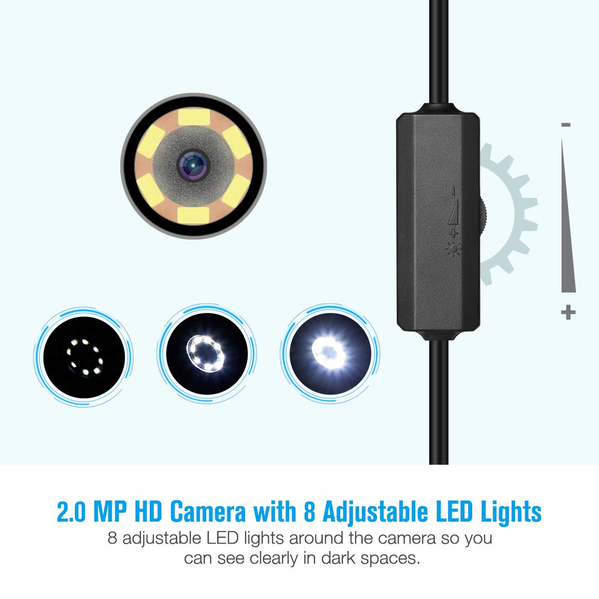 FirstPower 1200P Wireless Endoscope Semi-rigid 2.0 MP HD USB WiFi Boresccop Inspection Camera with 8 LED IP68 Waterproof Flexible Snake Camera (33FT) for Android IOS Phone Windows Tablet