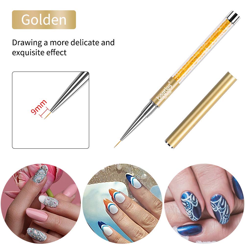 Nail Art Liner Brushes, Beetles UV Gel Painting Nail Art Design Brush Pen Set Diamond application Rhinestone Handle, Nail Dotting Painting Drawing Pen Size 5/7/9/11/20mm, 5Pcs : Beauty