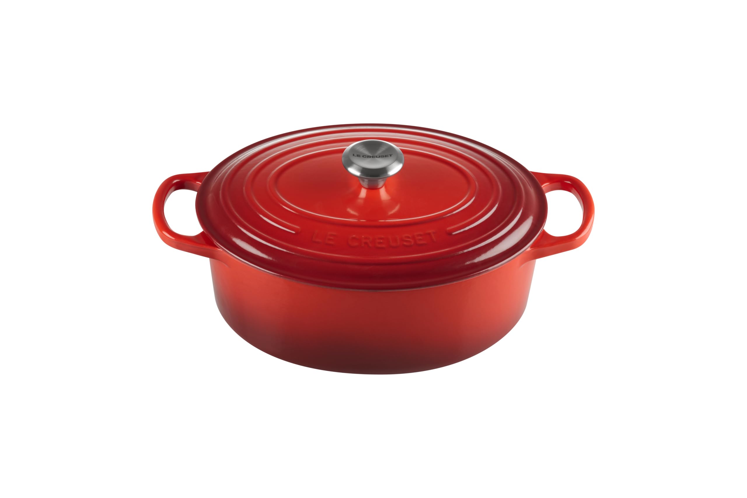 Le Creuset Signature Enamelled Cast Iron Casserole Dish with Lid - Oval, 25 cm, 3.2 Litres, Cerise, 21178250602430