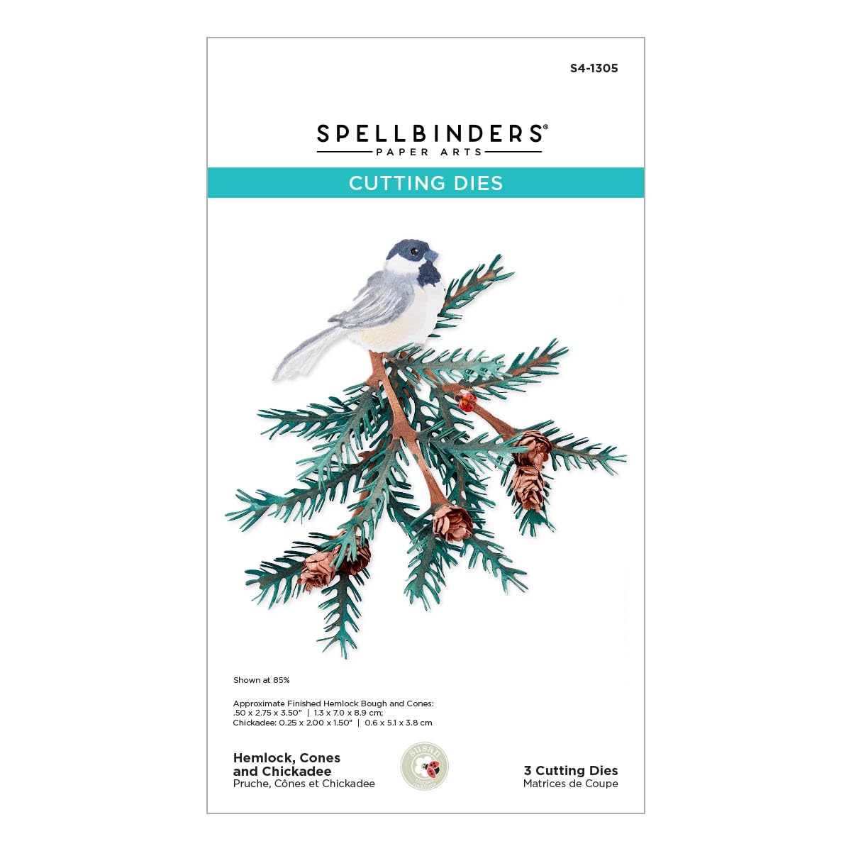 Spellbinders Hemlock, Cones and Chickadee Etched Dies from the Snow Garden Collection by Susan Tierney-Cockburn