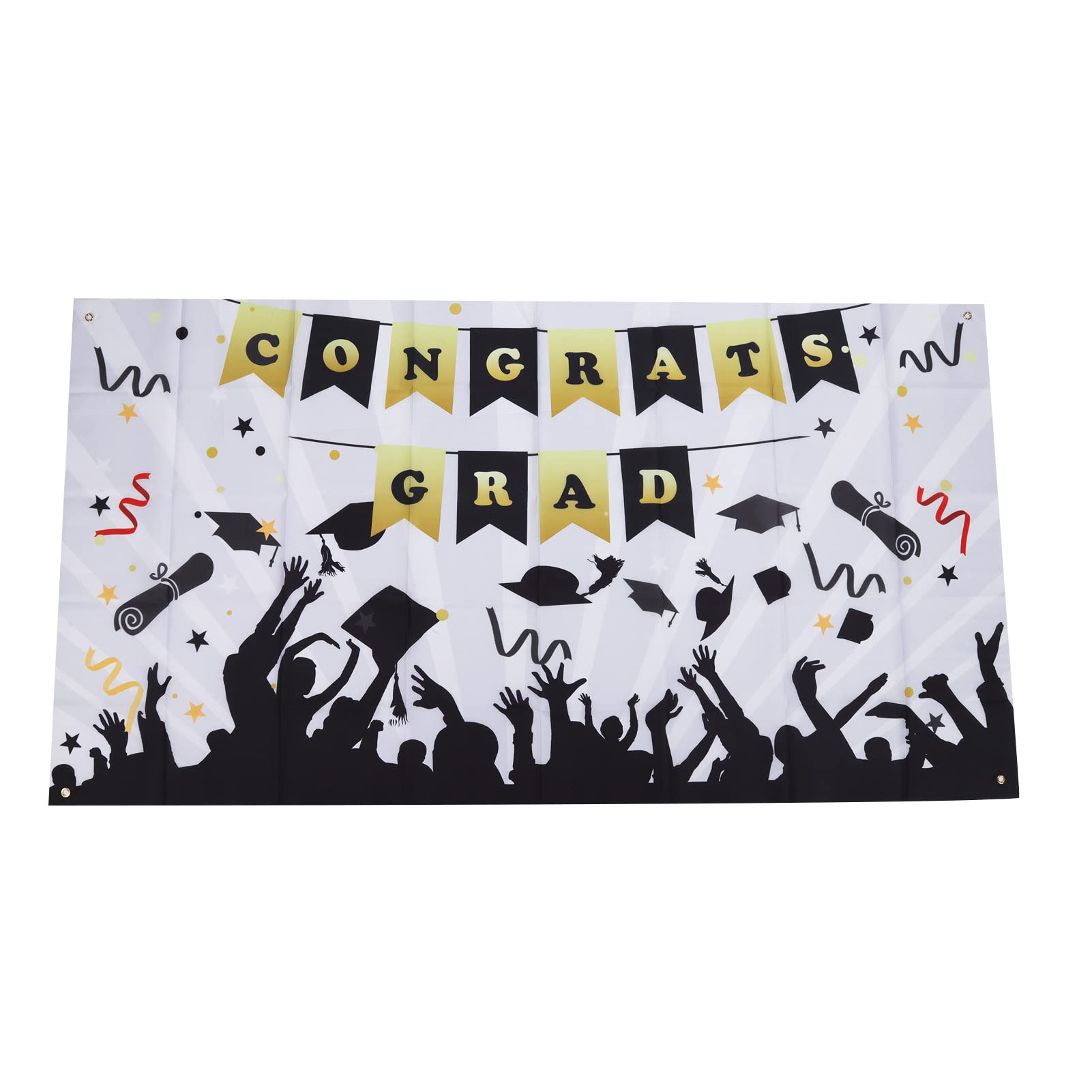 Graduation Backdrop Banner, 2022 Large Size Graduation Banner for Black Gold Graduation Party Decorations Indoor Outdoor Large Congrats Grad Balloons Party Supplies with 4 Metal Eyelets for(005)