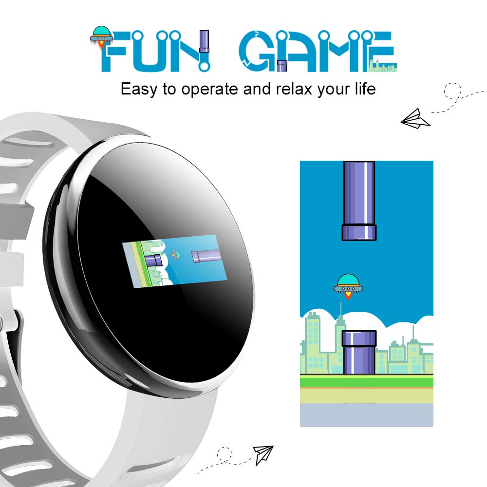 ROADTEC Fitness Tracker Smart Watches for Android, Bluetooth 4.0 Watch 5ATM IP67 Waterproof (White+Gray)