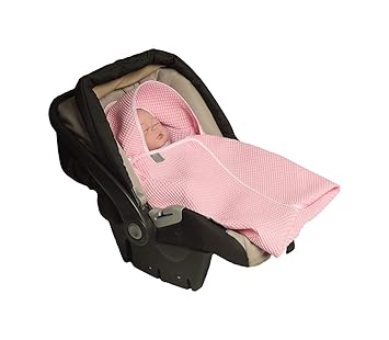 MoMika Einschlagdecke, Universal für Babyschale, Autositz, für Kinderwagen, Buggy oder Babybett, aus Waffelpique (Pink)
