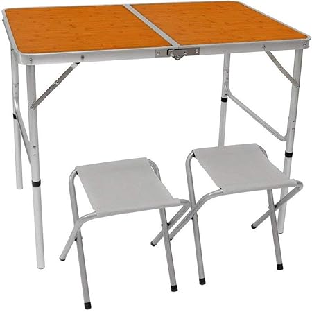 AMANKA klappbarer höhenverstellbarer Campingtisch 90x60x70 cm inkl. 2 Falthocker Campingtischset Kofferformat