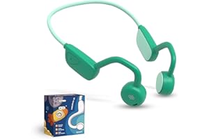 GIZNITY Kids Bluetooth Headphones, Air Conduction Open-Ear Headphones, Mic/Touch, 85dB Safe Volume & Parental Control, Clear Audio, 1.06oz, Rugged & Durable, IP54, 20H, Earbuds for School/Travel - Green