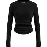 CIDER Long Sleeve Tops for Women Thermal Shirts Crew Neck Ruched Basic Fall Top Slim Fitted Casual Tee Shirt