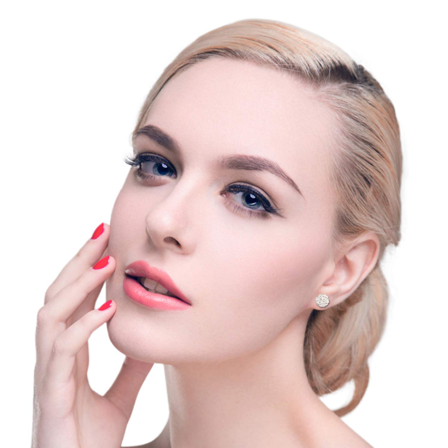 UHIBROS 316L Surgical Stainless Steel Stud earrings Round Ball Diamond Ear Stub