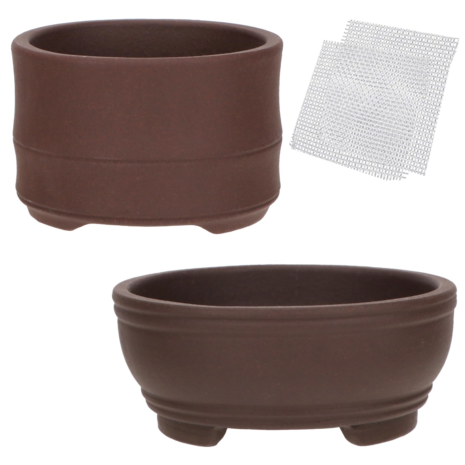 happy bonsai 2 pc 3.0" + 4.1" Unglazed Round Ceramic Succulent Planter Pot Set