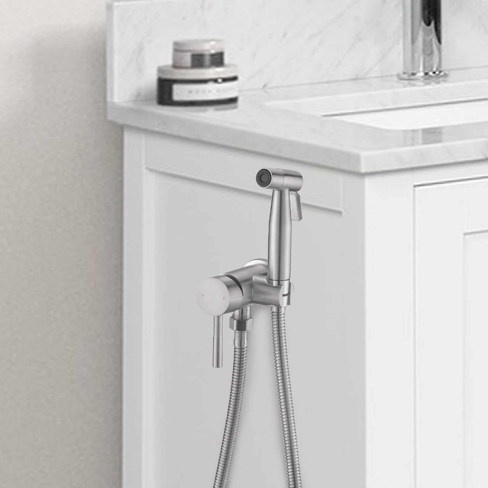 Photo 1 of Chomely Warm Water Handheld Bidet Sprayer for Toilet, Mounted on Bathroom Vanity, Cloth Diaper Jet Sprayer Attachment for Feminine Wash, Muslim, Ducha Para Toilet, Pet Shower, Brushed Nickel