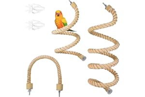 DINTSTYLE 3pcs Bird Rope Perch for Parrots,Bird Cage Climbing Rope Toys Accessories,Bendable Climbing,Bendable Natural Jute Boing with Pine Wood and Stainless Steel Mount,Parakeet Lovebirds(Natural Jute)