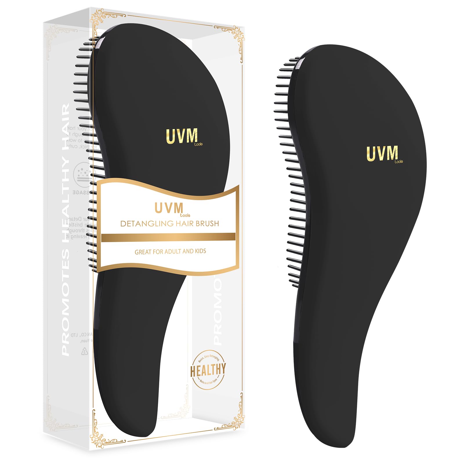 Detangling Brush for all types hair, Detangle Hair Brush for Curly Hair, Straight, Dry & Wet Hair - Detangling Hair Brush for Kids, Women, & Toddlers (BLACK)