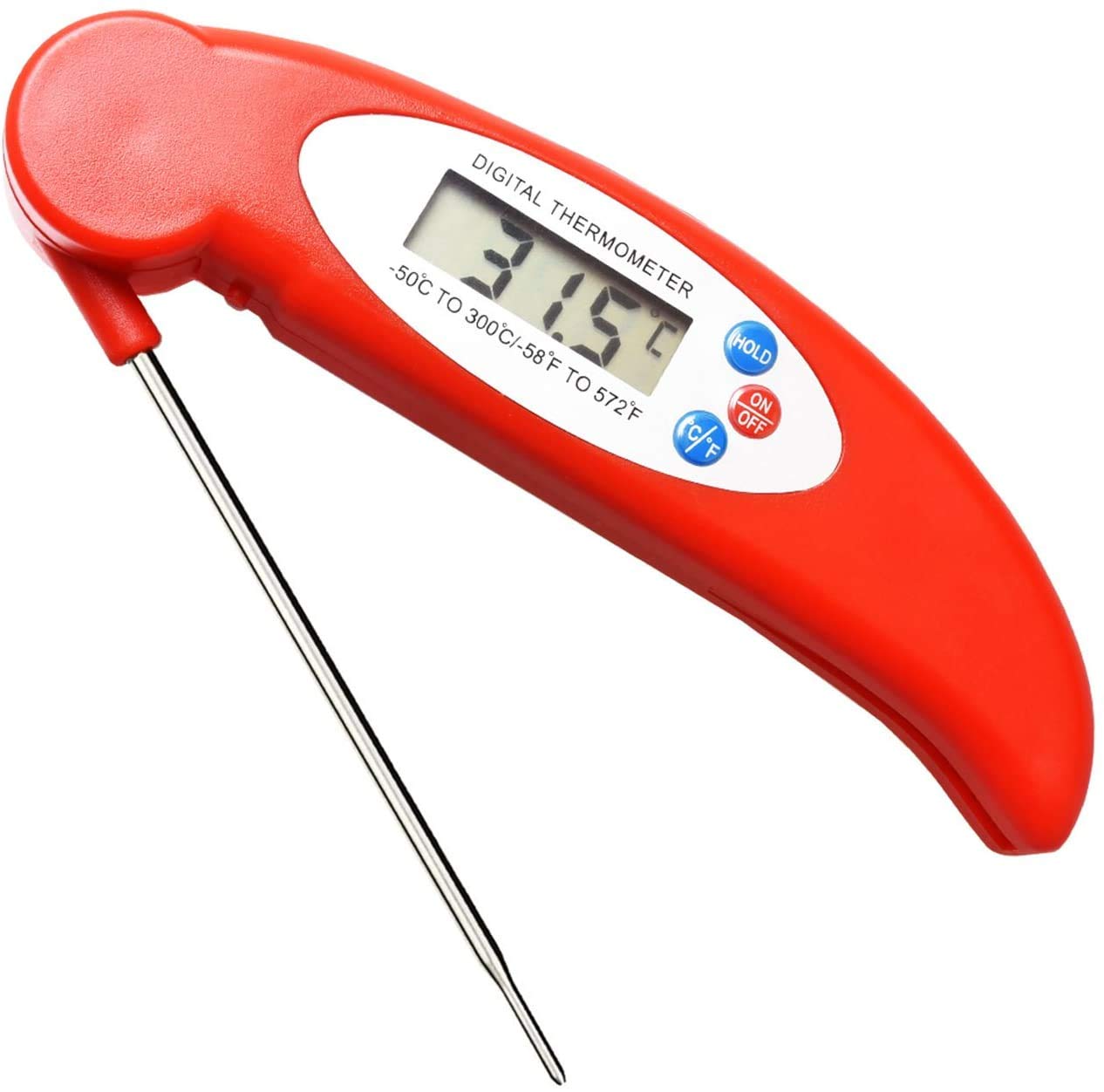Cool-Shop Digital Meat Thermometer, Instant Read Meat Thermometer for Grilling,Baking and Heated Liquid Drinks with Large Digital LCD Display,Folding Thermometer for Camp Cooking,BBQ,Red