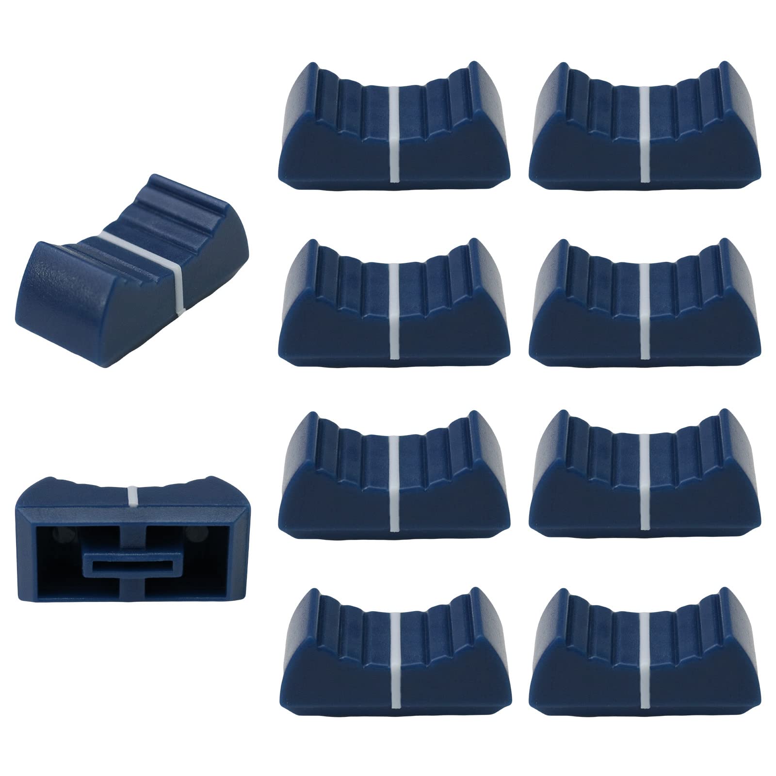 8mm Hole Colour Body Linear Slider/Fader Caps Pack of 10 (Blue/White)