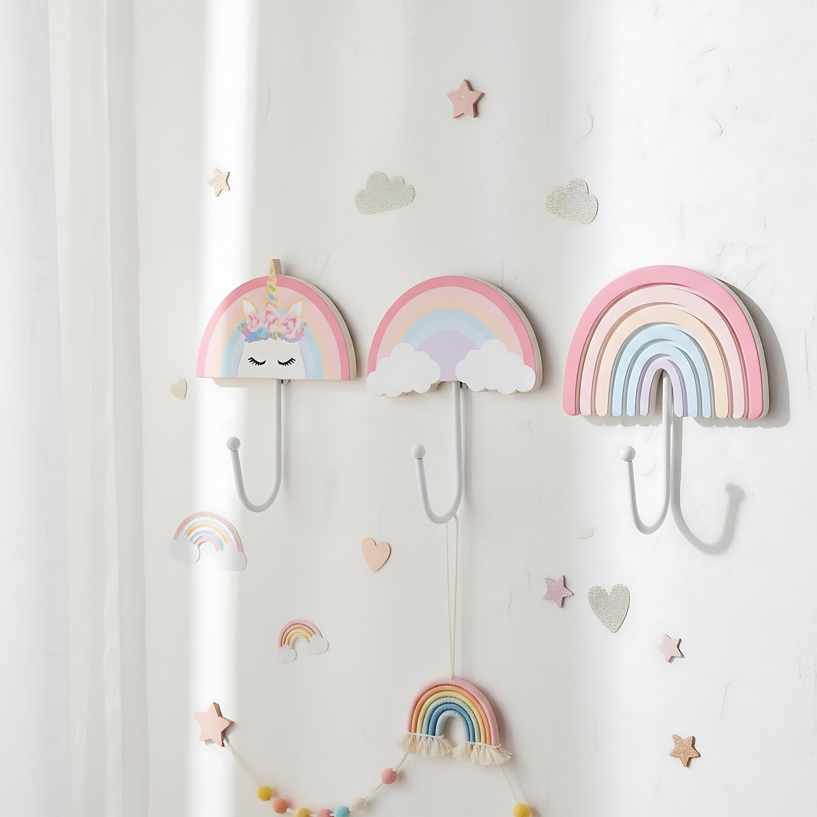 Photo 1 of ***MINOR DAMAGE***
AceOrbit 3 Pcs Rainbow Wall Hooks Unicorn Wall Hangers Pink Nursery Coat Rack Rainbow Art Holder for Kids Bedroom Home Decoration