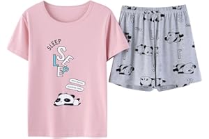 Vopmocld Big Girls' Lovely Sleepy Panda Sleepwears Cute Cartoon 2PCS Pajama Sets