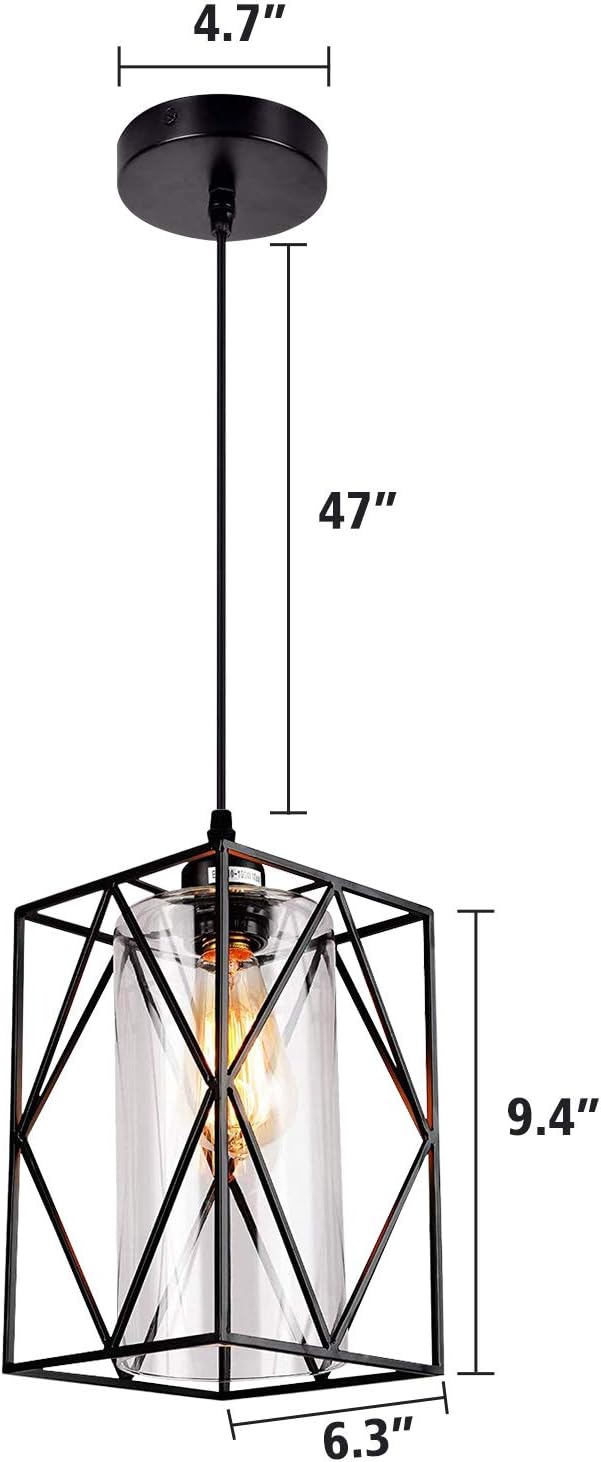 HMVPL Adjustable Pendant Lighting Fixture, Modern Iron Industrial Mini Swag Hanging Lamps with Glass Shade for Kitchen Island Bedroom Hallway Bar Living Room - - 