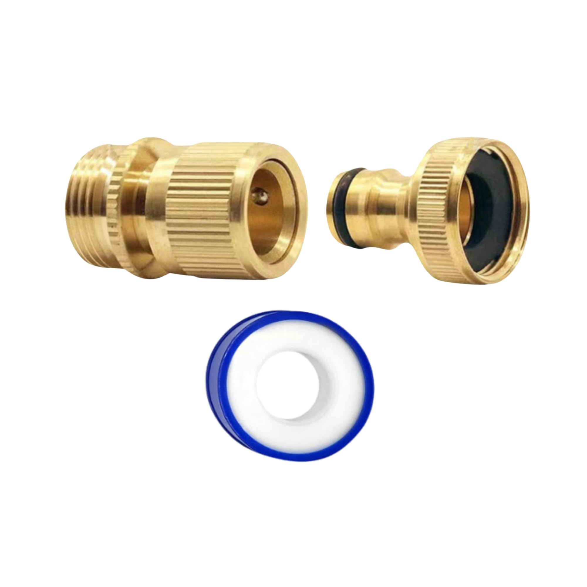 MYPURECORE 2-Pack Brass Garden Hose No-Leak Connector Set | 3/4 Inch Female & Male Quick Connectors with PTFE Tape | Durable Water Hose Fittings for Outdoor Tap, Garden Hose & Accessories
