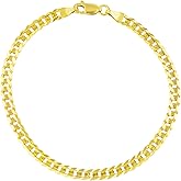 Nuragold 14k Real Yellow Gold Solid Cuban Curb Link 4mm Chain Bracelet (7"-9") Italian Jewelry for Men & Women