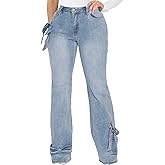 IbuduSexy Women's Mid Waisted Wide Leg Distressed Jeans Ripped Retro Denim Pants