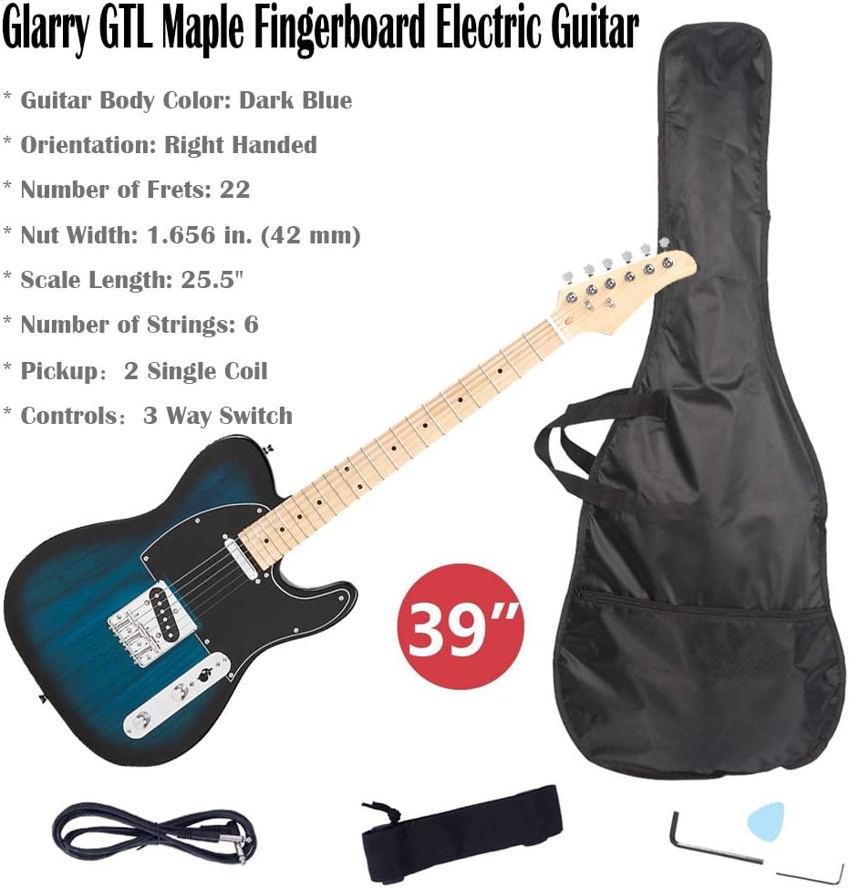 39 Inch Electric Guitar Kit Bundle - Guitar Beginner Electric Guitar Starter Kit With Bag Strap Paddle Rocker Cable Wrench Tool Acoustic Guitar Classical Guitar Right Hand Guitar