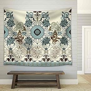 Bright Colorful Striped Floral Pattern. Border - Fabric Wall Tapestry Home Decor - 51x60 inches