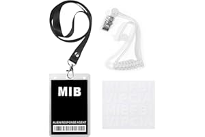 ERDOGLY Man in Black ID Badge Prop Costume, FBI Novelty Name Tag with Lanyard, Spy Earpiece Secret Agent Costume MIB ID Card Holder for Halloween Costumes Cosplay Accessories