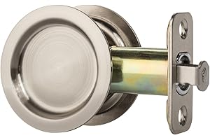 Dynasty Hardware Pocket Door Latch, Round Sliding Handle for Hall or Closet, Non-Locking Passage Pull, Easy Install Pocket Door Hardware, Aged Satin Nickel Finish, 2-3/8" Backset, Universal Fit