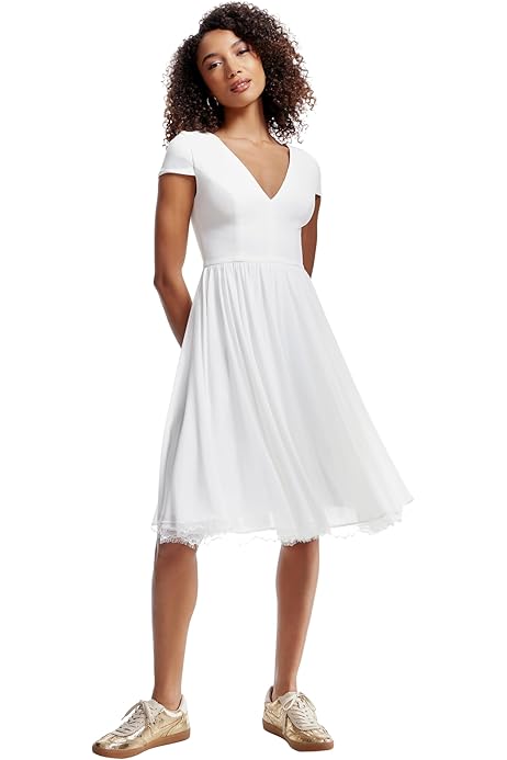 Dress the Population Women's Corey Plunging Mix Media Cap Sleeve A