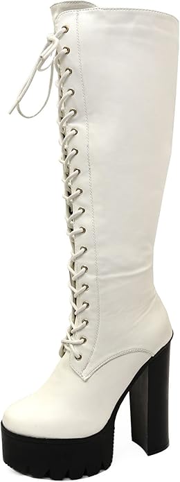 ladies white knee high boots