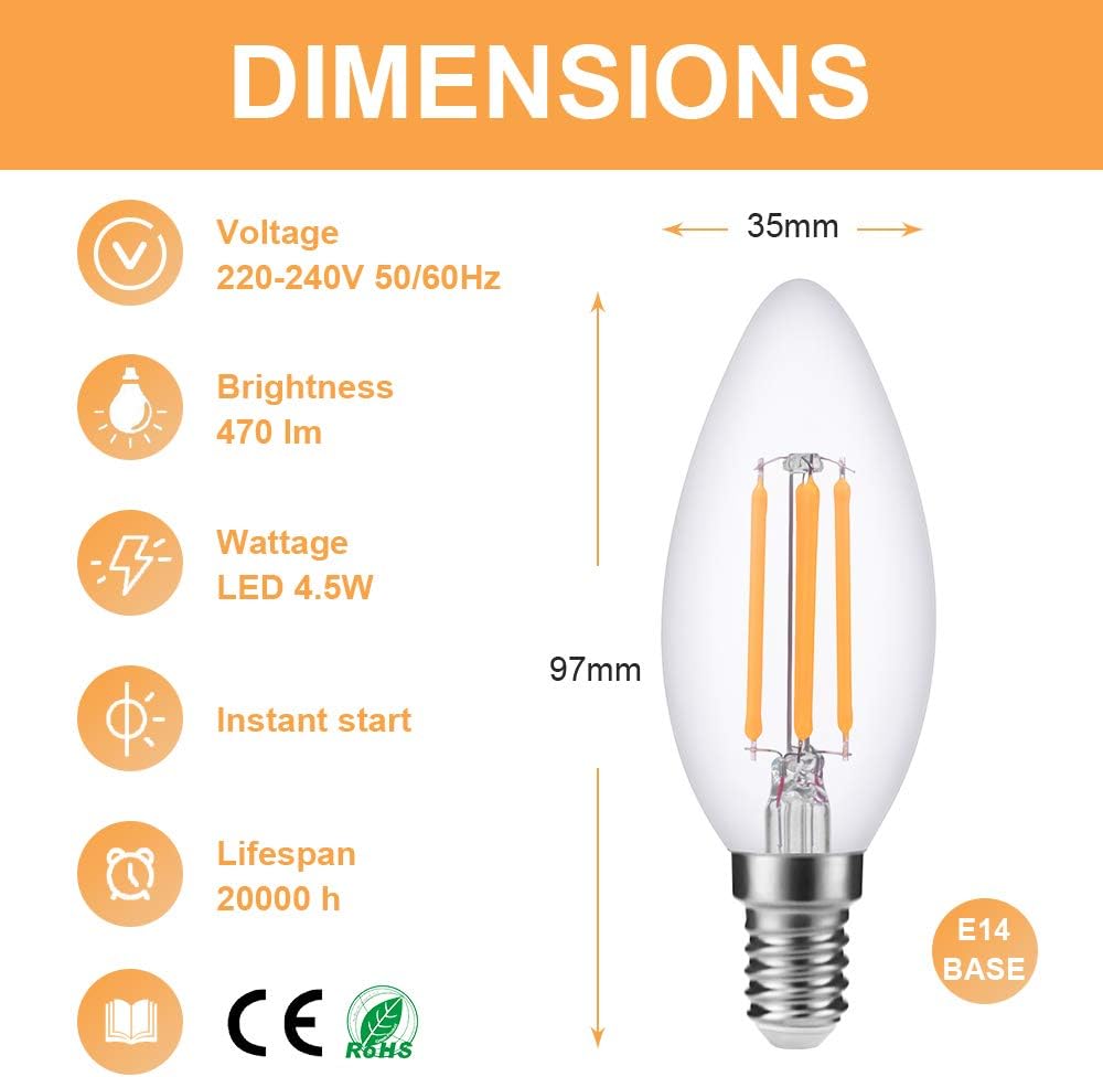Blewandy E14 LED Candle Bulbs, 40W Equivalent, 2700K Soft Warm White, Small Edison Screw (SES) Light Bulb - Image 5