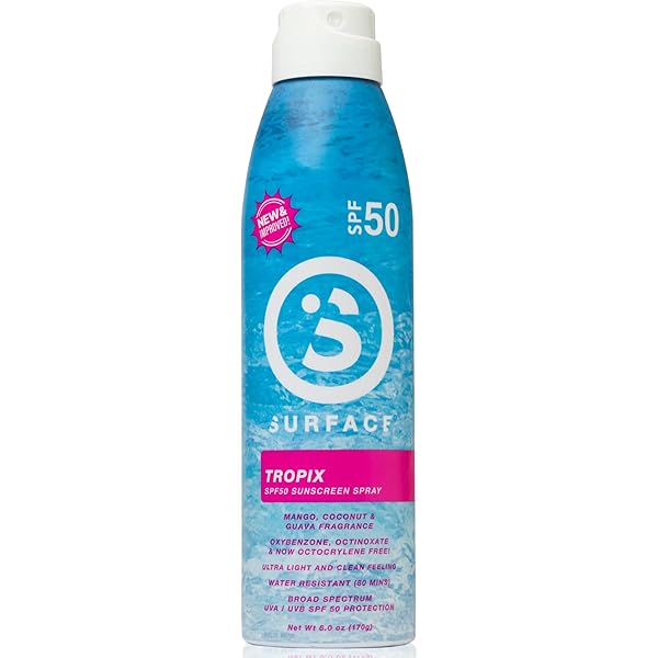 SURFACE TROPIX SHEER TOUCH SPRAY SUNSCREEN, WATER RESISTANT, UVA/UVB BROAD SPECTRUM, FAST DRYING PROTECTION, PABA FREE – 6OZ – SPF 50-1 PACK