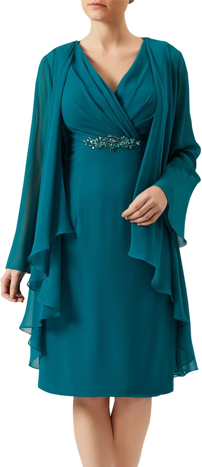 Dressvip Femme Robe Mère de la Mariée Grande Taille Col V Manches Longues Longueur Genou en Dressvip Femme Robe Mère de la Mariée Grande Taille Col V Manches Longues Longueur Genou en