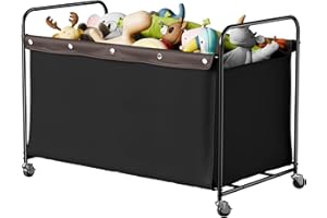 StorageWorks Toy Chest Storage with Wheels, Extra Large Kids Toy Box, Toy Storage Organizer, Metal Toybox for Bedroom, Living Room Area, Kids Room, 200L, Black