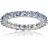 Ice Gems Sterling Silver Tanzanite 3mm Round-Cut Eternity Band Ring