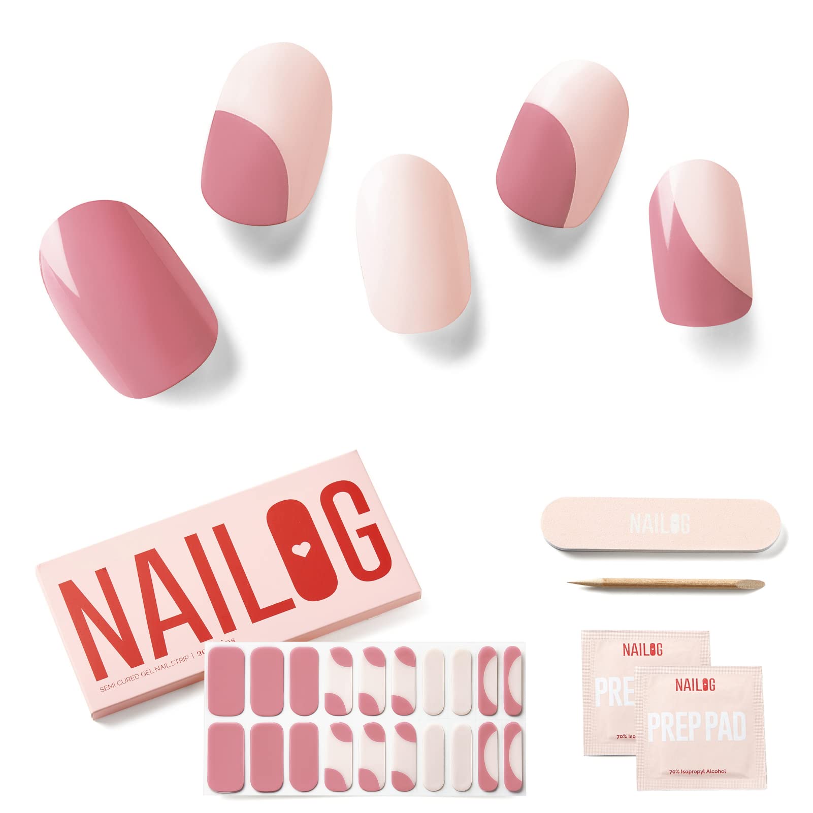 NAILOG Semi Cured Gel Nail Strips (20Pcs Extra Long Stickers/Wraps) | Glossy & Long Lasting Soft Gel Finishing | Audrey — image 1